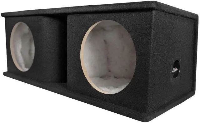 Main image of QPower Dual 10 Inch Horn Ported Subwoofer Box Enclosure, 5/8" MDF Car Audio Speaker Box, 1.2 Cubic Feet Per Sub Vented Design, Black Carpet Finish