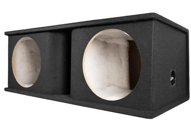 Main image of QPower Dual 12" Horn-Ported Car Audio Subwoofer Box, 5/8" MDF, Black Carpet | 2.0 Cu Ft per Sub Vented Design for Vehicle Stereo and Deep Bass Sound Systems