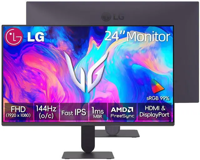 Main image of 24" Ultragear FHD Gaming Monitor, IPS Display, 144Hz Refresh Rate, 1ms MBR, HDR10, 99% sRGB, NVIDIA G-SYNC Compatible, AMD FreeSync, HDMI, DisplayPort, VESA Mountable, Ultra-Slim Bezel, Tilt, Black