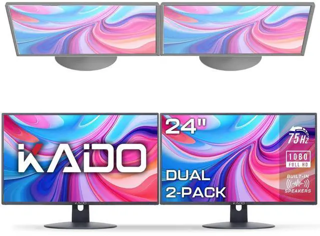 Main image of Dual Monitor 2-Pack 24" 1920x1080 75Hz FHD Computer Monitor | HDMI Office Gaming Hybrid Desk Setup, VESA Wall Mount Arm Mount Built-in Speakers, Panoramic Display Multi-tasking