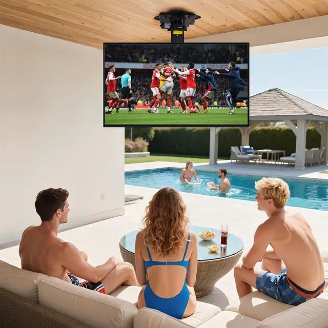 Alt view image 7 of 7 - 360° Manual Swivel Motorized Ceiling TV Mount for 32-75" TVs | 360° manual swivel,electric flip down,Supports 32-75" TVs,2 memory presets, Fold-down saves wall space