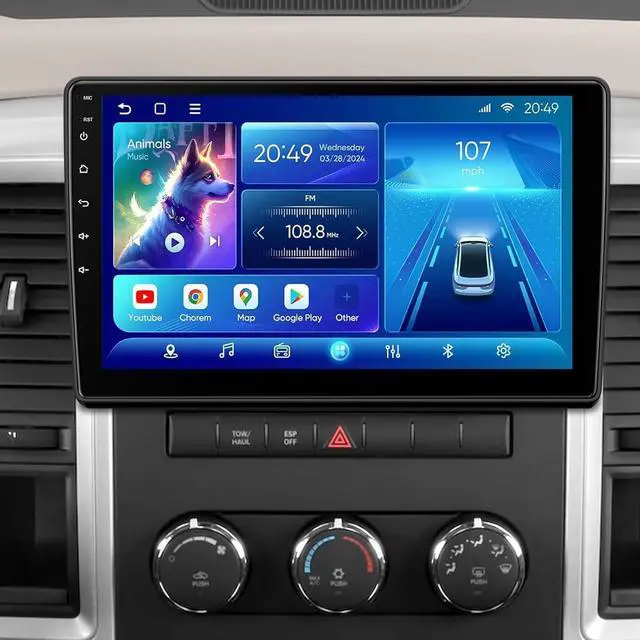 Alt view image 2 of 7 - 10 Inch Android 13 Car Stereo for Dodge Grand Caravan 2011 2012 2013 Double Din HD Touch Screen Car Audio Receiver w/Wireless Carplay Android Auto GPS Navigation Bluetooth SWC Backup Camera Mic, 2+32G