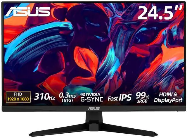 Main image of TUF S5 24.5Gaming Monitor - 310Hz, Fast IPS, 0.3ms, G-SYNC Compatible, FreeSync Premium, Extreme Low Motion Blur Sync, 99% sRGB, Gaming AI Technology, 1 X DisplayPort 1.4, 2X HDMI 2.0, Black