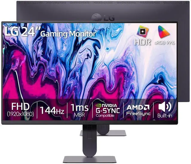 Main image of 24" Gaming Monitor, Full HD 1080p IPS Display, 144Hz Refresh Rate, 1ms MBR, NVIDIA G-Sync Compatible & AMD FreeSync, HDR10 sRGB 99%, Built-in Speakers, HDMI& DP, Height & Tilt Adjustable Stand