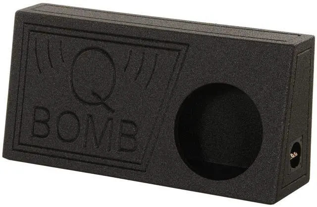 Main image of QPower QBomb Single 10" Vented Subwoofer Box, Black Bedliner, 2-Pack | Wood Look Laminate Finish, No Rear Panel for Cord Access, Square Openings, Holds Fabric Bins, Assembly Required