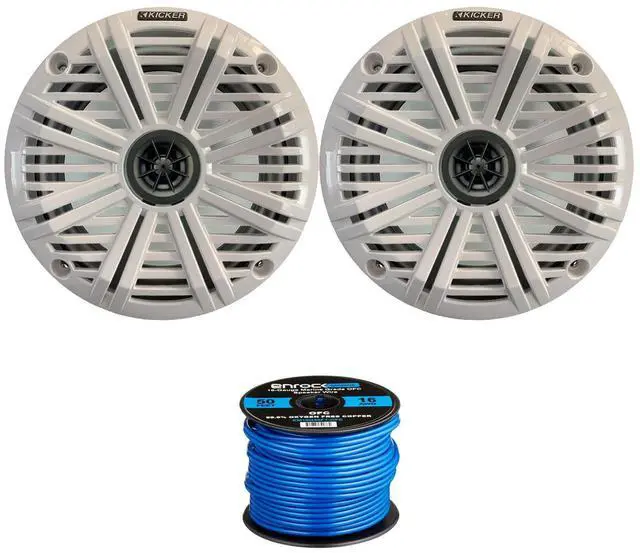 Main image of 1 Pair (Qty 2) of 6.5" 2-Way 195 Watt Max Power OEM Replacement Coaxial Marine Boat Audio Speakers with White Salt Water Grilles, 50-Feet 16-Gauge Speaker Wire