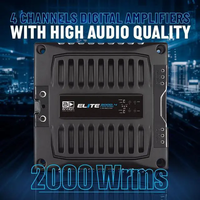 Alt view image 3 of 7 - Elite 2000.4-2000 Watt Amp 4 Channel, 1 Ohm Full Range Car Audio Amplifier, 2000W RMS Class D,12.6 Volts, High Efficiency Car Amplifier for Subwoofers & Speakers