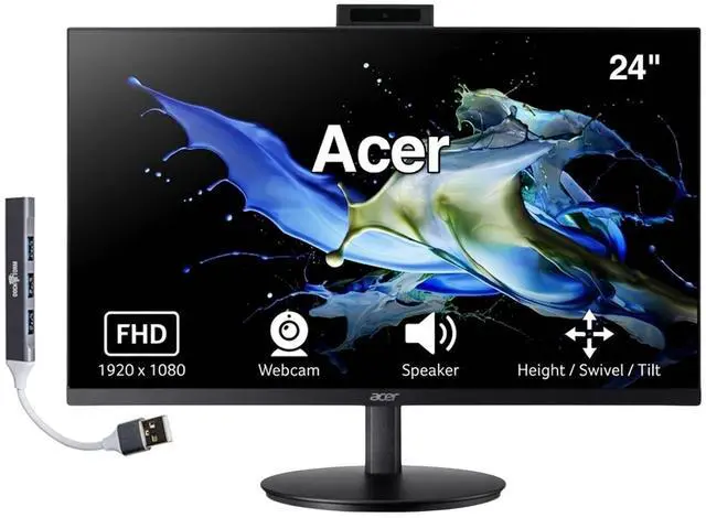 Main image of 24" 1080P IPS Conferencing Monitor, Adjustable Height/Swivel/Tilt | FHD Webcam, AMD Free Sync, Built-in Speakers, 75Hz Refresh Rate, Anti-Glare, VESA Mount (100mm), HDMI/VGA & DKZ USB Expander