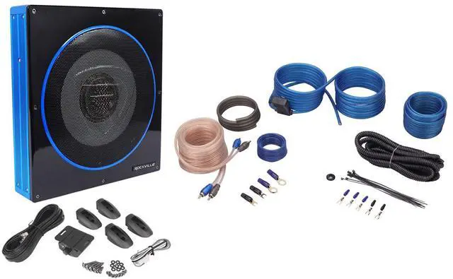 Main image of RW10CA 10" Slim Powered Car Subwoofer with RWK10 Install Kit | 800W Peak / 200W RMS, 2 Ohm, RCA/High-Level Inputs, Under-Seat Mount, Low-Pass Filter, Bass Knob, 10 Gauge, 2-items