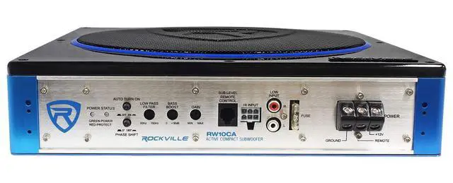Alt view image 3 of 7 - RW10CA 10" Slim Powered Car Subwoofer with RWK10 Install Kit | 800W Peak / 200W RMS, 2 Ohm, RCA/High-Level Inputs, Under-Seat Mount, Low-Pass Filter, Bass Knob, 10 Gauge, 2-items