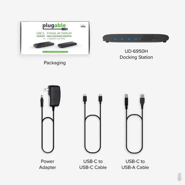 Alt view image 7 of 7 - Universal Laptop Docking Station, 4K Dual Monitor, DisplayPort or HDMI, Windows Mac or ChromeOS Laptops, USB-C or USB 3.0, Adds 2 Displays, Ethernet, Audio, 6 USB Ports