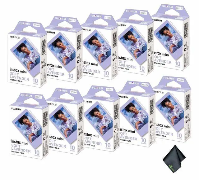 Main image of INSTAX MINI Soft Lavender Film 100 Exposures Bundle | For Instant Photos, Scrapbooks & Sharing | Includes Cleaning Cloth