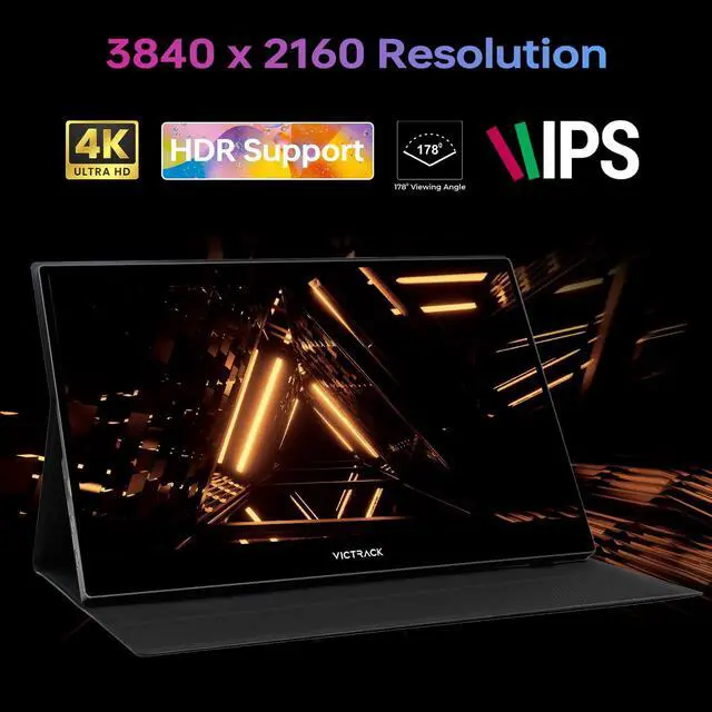 Alt view image 2 of 6 - Victrack 4K UHD Touchscreen Ultra Portable Monitor for Designing and Gaming, 13.3 Slim UHD, Gaming Monitor with Cover, Accessories Includes Power Adapter, Type-C, USB-C Cable, Mini HDMI Cable