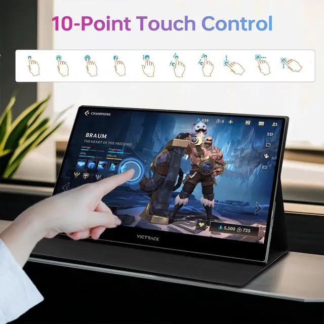 Alt view image 4 of 6 - Victrack 4K UHD Touchscreen Ultra Portable Monitor for Designing and Gaming, 13.3 Slim UHD, Gaming Monitor with Cover, Accessories Includes Power Adapter, Type-C, USB-C Cable, Mini HDMI Cable