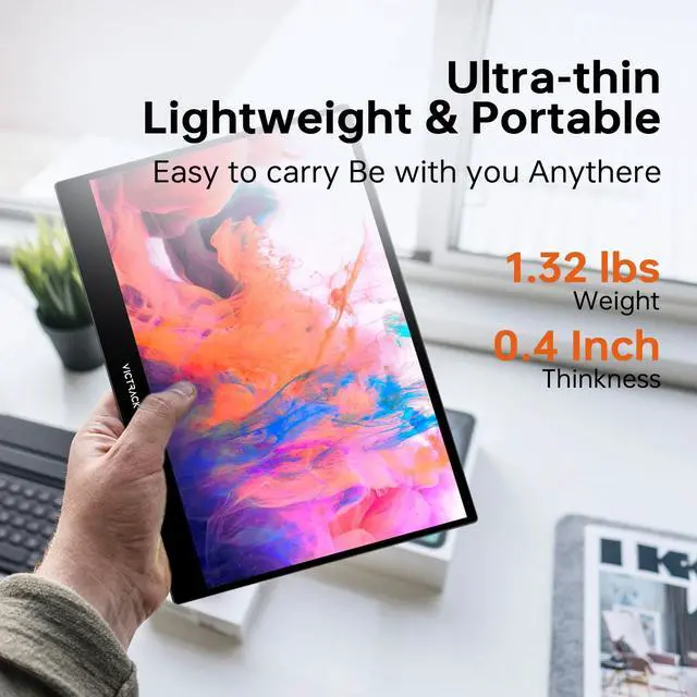 Alt view image 6 of 6 - Victrack 4K UHD Touchscreen Ultra Portable Monitor for Designing and Gaming, 13.3 Slim UHD, Gaming Monitor with Cover, Accessories Includes Power Adapter, Type-C, USB-C Cable, Mini HDMI Cable