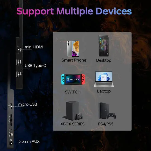 Alt view image 5 of 6 - Victrack 4K UHD Touchscreen Ultra Portable Monitor for Designing and Gaming, 13.3 Slim UHD, Gaming Monitor with Cover, Accessories Includes Power Adapter, Type-C, USB-C Cable, Mini HDMI Cable