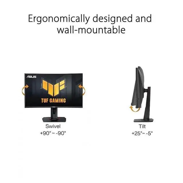 Alt view image 5 of 7 - TUF 27" 240Hz FHD Curved Gaming Monitor with Adj Tilt/Swivel/Height | 1ms Response Time, Flicker-Free, Adaptive-sync, AMD FreeSync Premium, VESA Mount, HDMI, Displayport, Dockztorm USB Port Exp