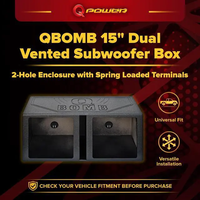 Alt view image 2 of 4 - QPower QBOMB15VSQ QBOMB 15 Inch Center Vented Dual Ported Subwoofer Enclosure Speaker Box for Car Audio Sound Systems, Square