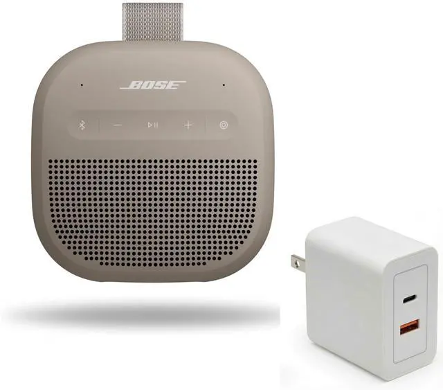 Main image of SoundLink Micro Portable Bluetooth Speaker (2nd Gen) Bundle with Fast Charger, Wireless Outdoor Speaker, Up to 12 Hours Battery Life, Waterproof and Dustproof, (Sandstone)