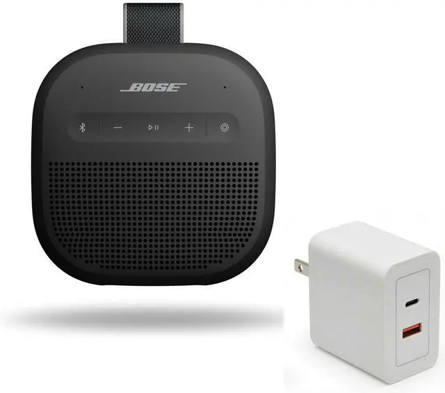 Main image of SoundLink Micro Portable Bluetooth Speaker (2nd Gen) Bundle with Fast Charger, Wireless Outdoor Speaker, Up to 12 Hours Battery Life, Waterproof and Dustproof, (Black)