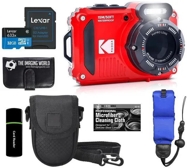Main image of KODAK PIXPRO WPZ2 Rugged Waterproof Shockproof Dustproof WiFi Digital Camera 16MP 4X Optical Zoom 1080P Full HD Video Vlogging Camera 2.7" LCD (Red) + 32GB Card + Case + Floating Strap + Bundle