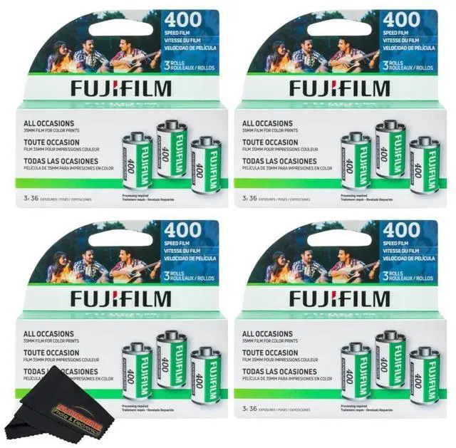 Main image of Fujicolor 400 Color Negative Film (35mm Roll Film, 3x36) + Sunshine Photo Microfiber Cleaning Cloth (4 Pack)