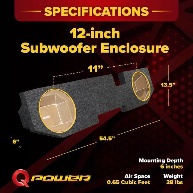 Alt view image 3 of 4 - QPower Dual 12in Underseat Upfire Subwoofer Enclosure, Sub Box Compatible with Dodge Ram Crew 1500, Quad 2500 & 3500 2002-2018, Classic 2019-2022