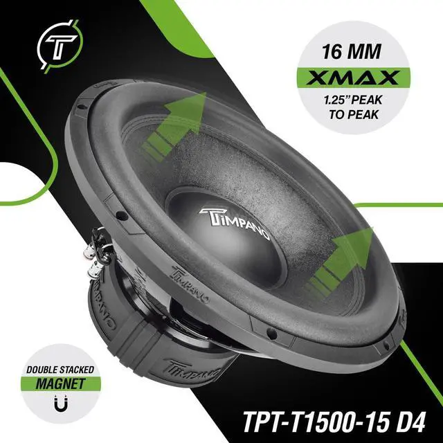 Alt view image 4 of 7 - 15 Inch Subwoofer D4 1600 Watts Max Power Dual 4 Ohm, 15 Subwoofer Speaker 16 mm Xmax, TPT-T1500-15 D4, 2.6 in Voice Coil, Double Stacked Magnet Sub Woofer for Car Audio Systems (Single)