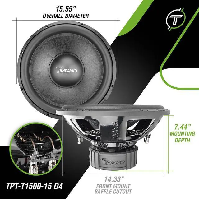 Alt view image 6 of 7 - 15 Inch Subwoofer D4 1600 Watts Max Power Dual 4 Ohm, 15 Subwoofer Speaker 16 mm Xmax, TPT-T1500-15 D4, 2.6 in Voice Coil, Double Stacked Magnet Sub Woofer for Car Audio Systems (Single)
