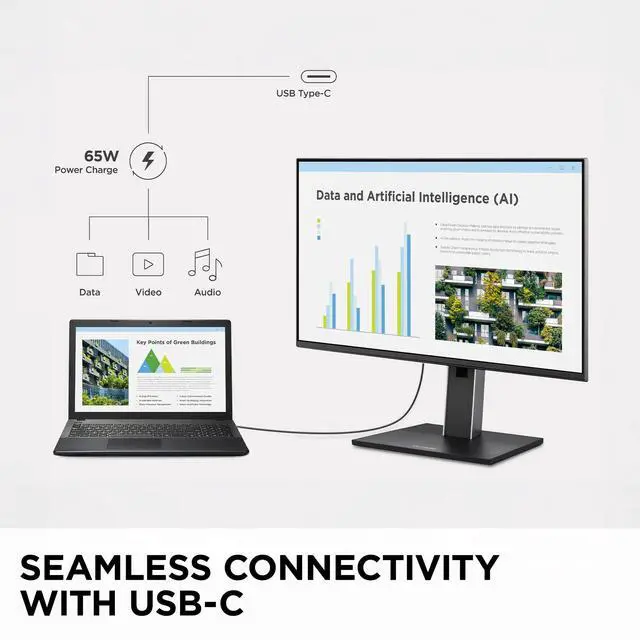 Alt view image 3 of 7 - VG2452 24 Inch 1080p Monitor, IPS Display with 100Hz for Smooth Home and Office Productivity, Full Ergonomic Adjustability, 5-Port USB Hub, 65W USB-C, HDMI, and DisplayPort Inputs