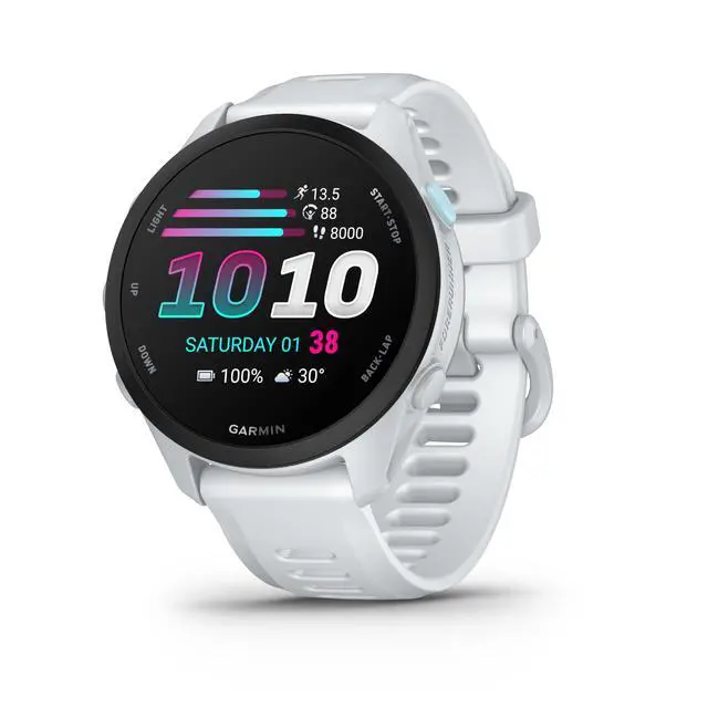 Alt view image 2 of 7 - Forerunner 70 GPS Running Smartwatch (Whitestone) Kit | 1.2" AMOLED Display Coach, 80+ Sports Apps Multi-GNSS + P-Bank + USB Wall Charger + Micro Fiber Cloth (5pc Bundle)