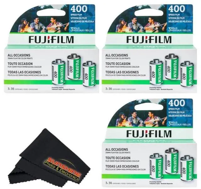 Main image of Fujicolor 400 Color Negative Film (35mm Roll Film, 3x36) + Sunshine Photo Microfiber Cleaning Cloth (3 Pack)