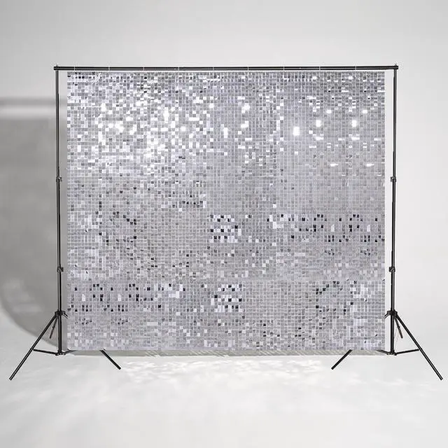 Main image of 10x7 FT Shimmer Wall Backdrop with Adjustable Background Stand | 72 Pcs Sliver Square Sequin Panels Decor for Wedding Party