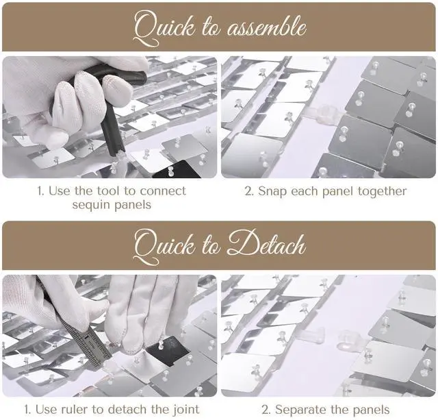 Alt view image 5 of 7 - 10x7 FT Shimmer Wall Backdrop with Adjustable Background Stand | 72 Pcs Sliver Square Sequin Panels Decor for Wedding Party