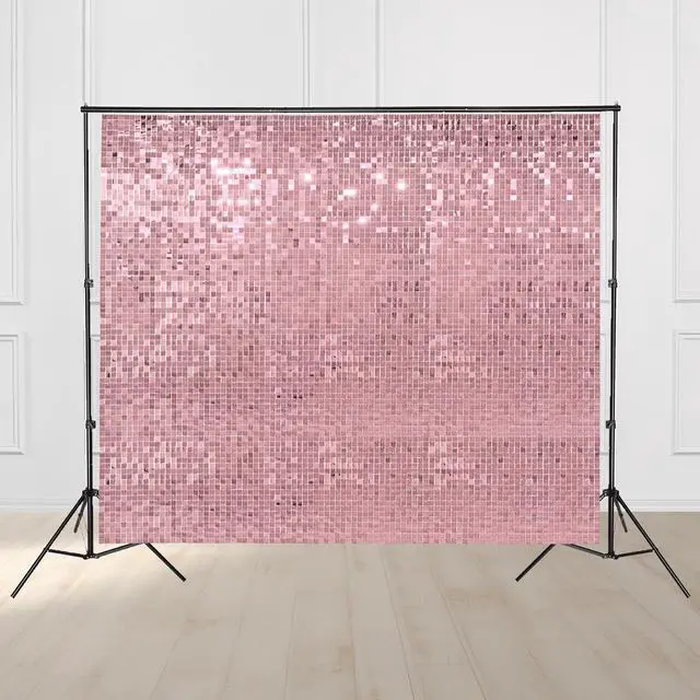 Main image of 10x7 FT Shimmer Wall Backdrop with Adjustable Background Stand | 72 Pcs Pink Square Sequin Panels Decor for Wedding Party