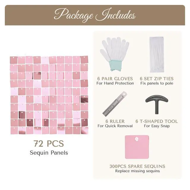 Alt view image 3 of 7 - 10x7 FT Shimmer Wall Backdrop with Adjustable Background Stand | 72 Pcs Pink Square Sequin Panels Decor for Wedding Party
