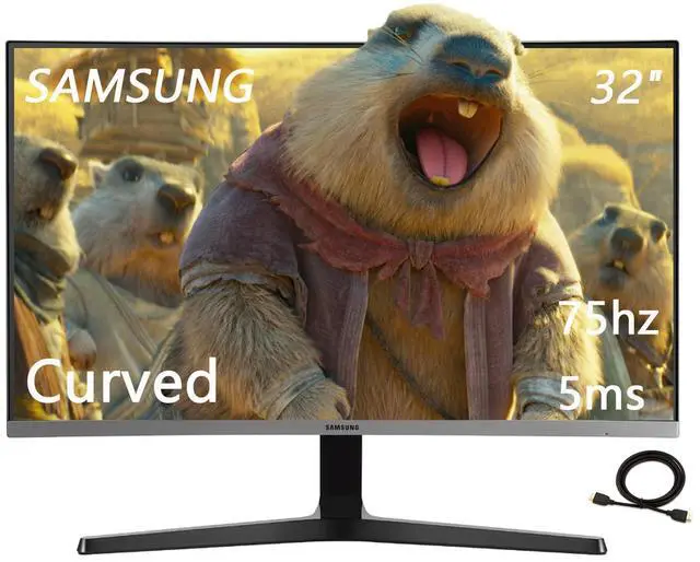 Main image of 32" 1500R FHD(1,920 x 1,080) Curved Monitor, 75Hz, 4ms, Ultra-Slim, AMD FreeSync, 3 Sided Bezel Less Display, HDMI, Black, with HDMI Cable