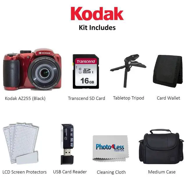 Alt view image 2 of 7 - Kodak PIXPRO AZ255 Astro Zoom 16MP Digital Camera (Red) Bundle, Point & Shoot Camera Case, 16GB Memory Card, USB Card Reader, Table Tripod, Accessories