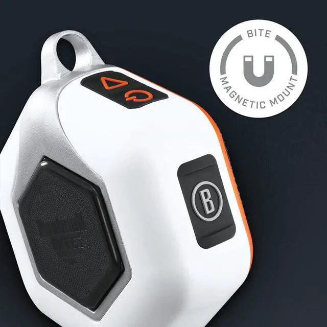 Alt view image 7 of 7 - Bushnell Golf Wingman Mini GPS Speaker (Orange/White) | Magnetic Mount, Music & Audible Distances for 38,000+ Courses, Carabiner Clip, Waterproof, 36-Hole Battery, with Signature Series Gift Bundle