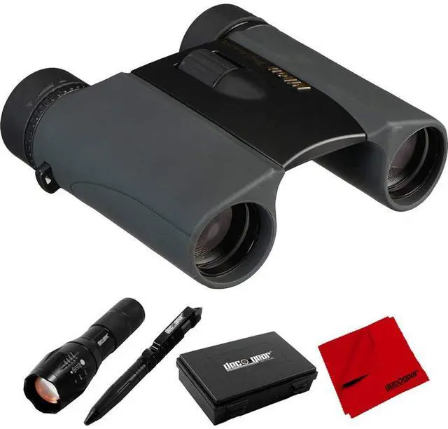 Main image of 8217 Trailblazer 8x25 ATB Waterproof & Fogproof Binoculars Black Bundle with Deco Gear Tactical Flashlight and Pen Set with Water/Shockproof Case + 6 x 6 inch Microfiber Cleaning Cloth