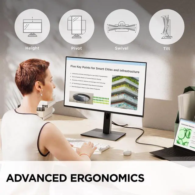 Alt view image 4 of 7 - VG2452 24 Inch 1080p Monitor, IPS Display with 100Hz for Smooth Home and Office Productivity, Full Ergonomic Adjustability, 5-Port USB Hub, 65W USB-C, HDMI, and DisplayPort Inputs
