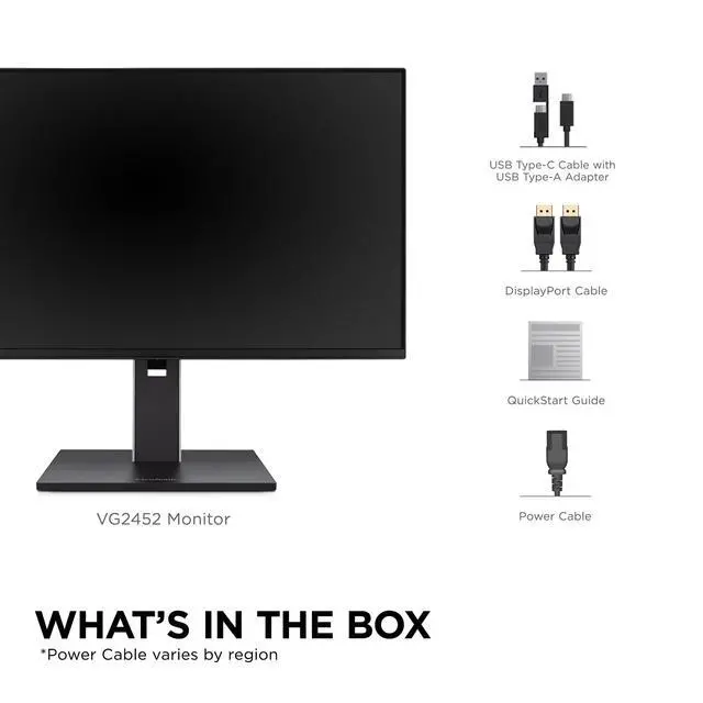 Alt view image 7 of 7 - VG2452 24 Inch 1080p Monitor, IPS Display with 100Hz for Smooth Home and Office Productivity, Full Ergonomic Adjustability, 5-Port USB Hub, 65W USB-C, HDMI, and DisplayPort Inputs