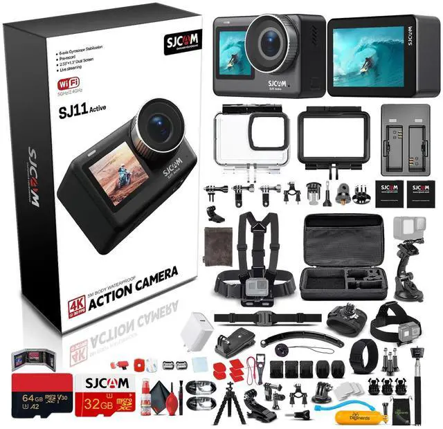 Main image of SJ11 Active 4K Dual Touchscreen Action Camera | Waterproof Cam with Front & Rear Display | Vlog-Ready for Adventure, Biking, Diving(SJ11) + 50-in-1 Action Accessory Kit + 64GB Card + More