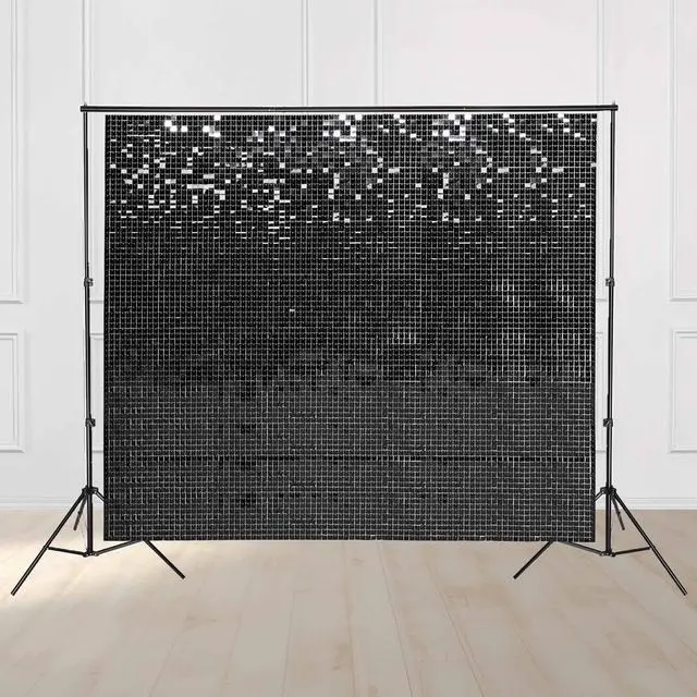 Main image of 10x7 FT Shimmer Wall Backdrop with Adjustable Background Stand | 72 Pcs Black Square Sequin Panels Decor for Wedding Party