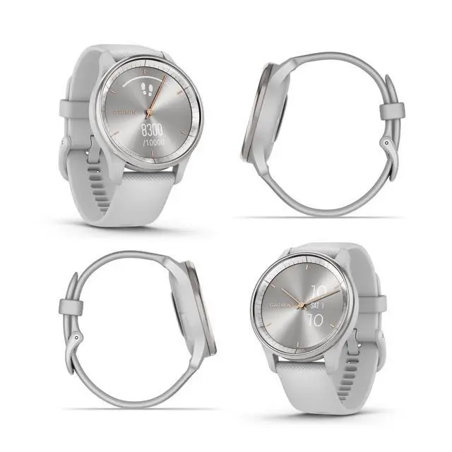 Alt view image 2 of 7 - vivomove Trend Stylish Hybrid Smartwatch, Analog Watch with Hidden Touchscreen, 5 Days Battery - Silver Bezel - Mist Grey Case - Silicone Band Bundle with Wireless Earbuds + More