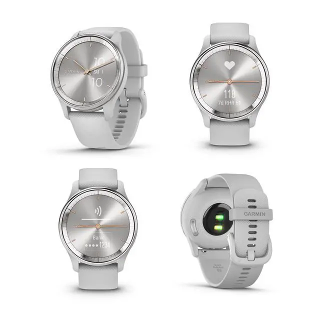 Alt view image 3 of 7 - vivomove Trend Stylish Hybrid Smartwatch, Analog Watch with Hidden Touchscreen, 5 Days Battery - Silver Bezel - Mist Grey Case - Silicone Band Bundle with Wireless Earbuds + More