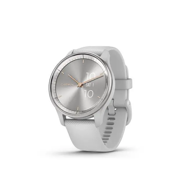 Alt view image 4 of 7 - vivomove Trend Stylish Hybrid Smartwatch, Analog Watch with Hidden Touchscreen, 5 Days Battery - Silver Bezel - Mist Grey Case - Silicone Band Bundle with Wireless Earbuds + More