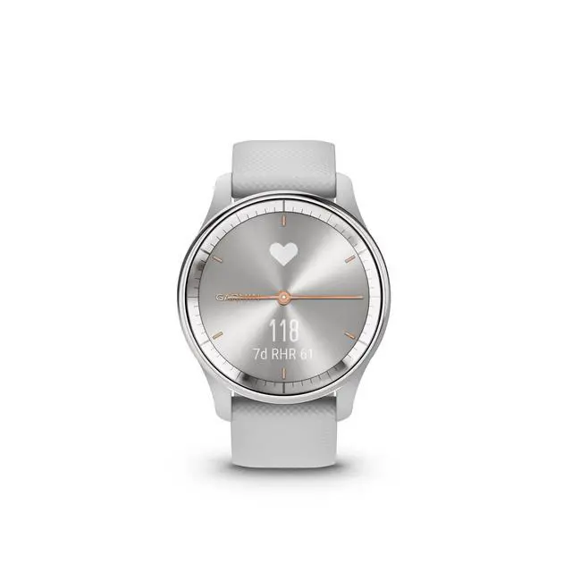 Alt view image 5 of 7 - vivomove Trend Stylish Hybrid Smartwatch, Analog Watch with Hidden Touchscreen, 5 Days Battery - Silver Bezel - Mist Grey Case - Silicone Band Bundle with Wireless Earbuds + More