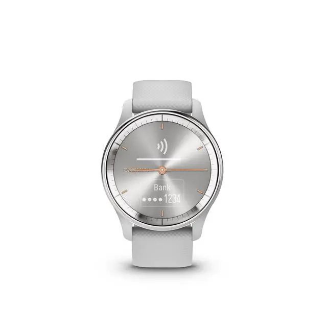 Alt view image 6 of 7 - vivomove Trend Stylish Hybrid Smartwatch, Analog Watch with Hidden Touchscreen, 5 Days Battery - Silver Bezel - Mist Grey Case - Silicone Band Bundle with Wireless Earbuds + More
