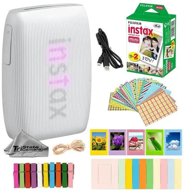Main image of Instax Mini Link 3 Wireless Smartphone Photo Printer (Clay White) w/Mini Instant Film (20 Sheets) + Decorative Sticker Frames + Mini Desk Frame & Hang Clips -Bundle